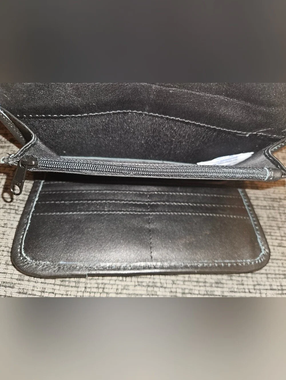 Black Genuine Leather Hand Tooled Wallet With White Stitching